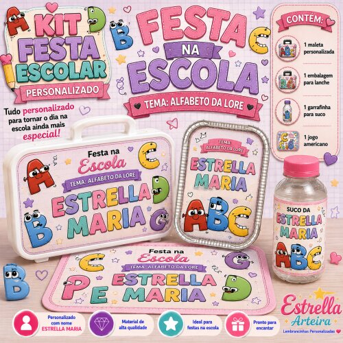 Kit festa escolar - Tema Alfabeto da Lore