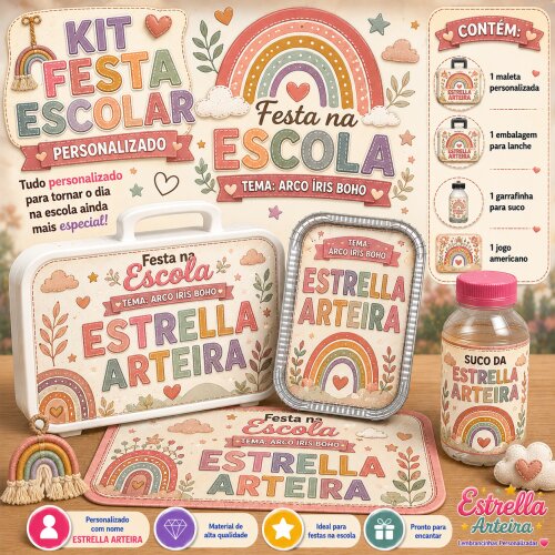 Kit festa escolar - Tema Arco - Iris Boho