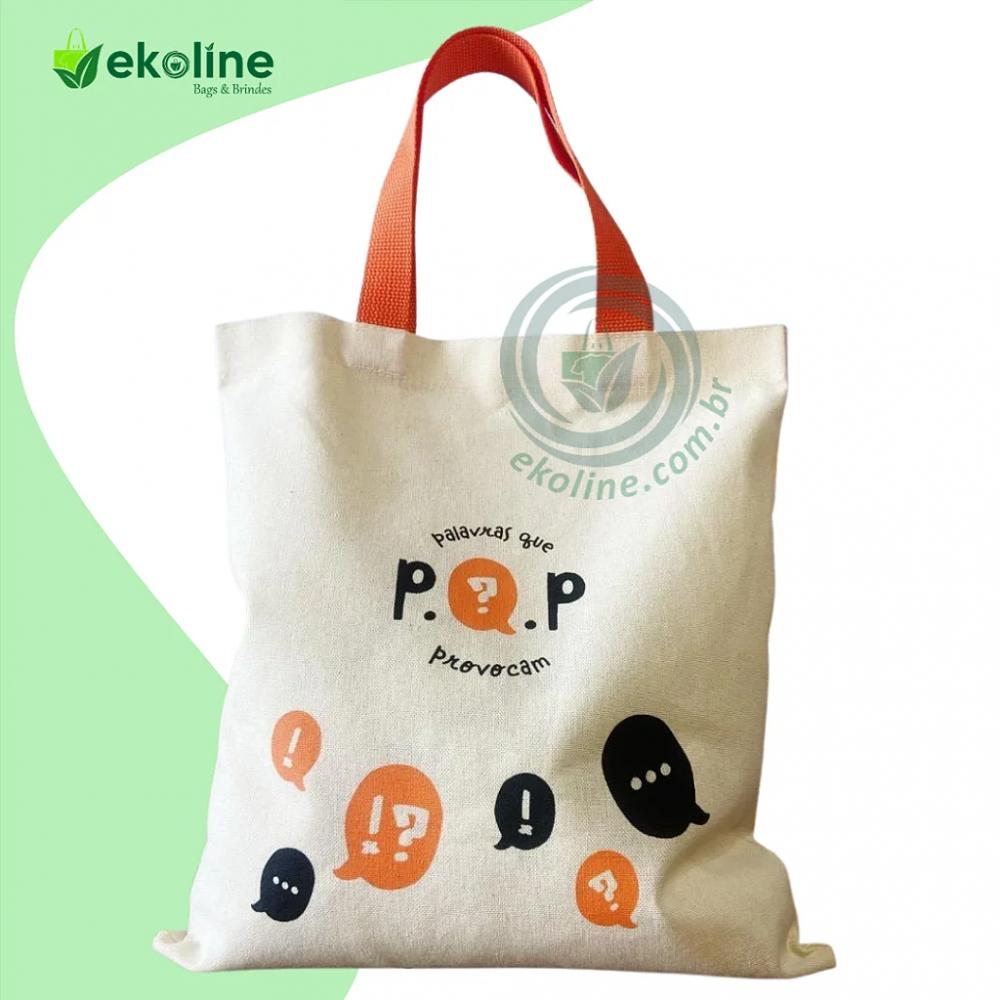 Sacola Ecobag Algodão Cru 30x40 Alça Colorida Personalizada