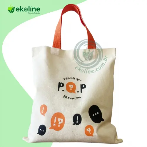 Sacola Ecobag Algodão Cru 30x40 Alça Colorida Personalizada
