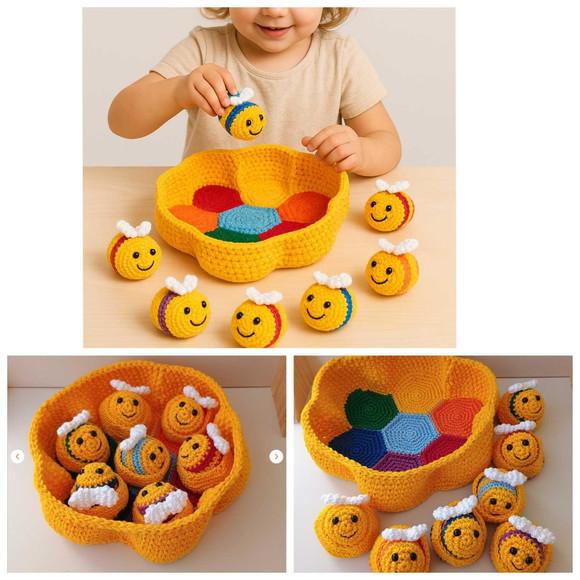Brinquedo Sensorial Montessori Colmeia de Abelhas em Crochê