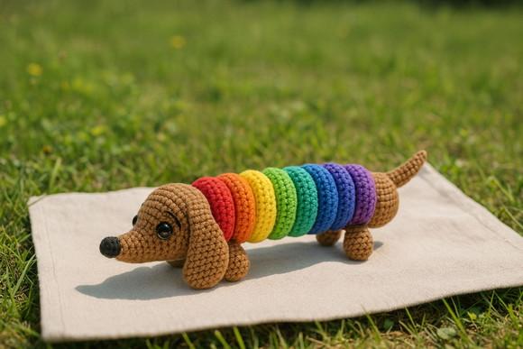 Cachorrinho Arco-íris Sensorial em Crochê