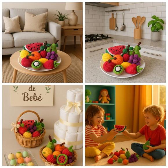 Kit de Frutas de Crochê