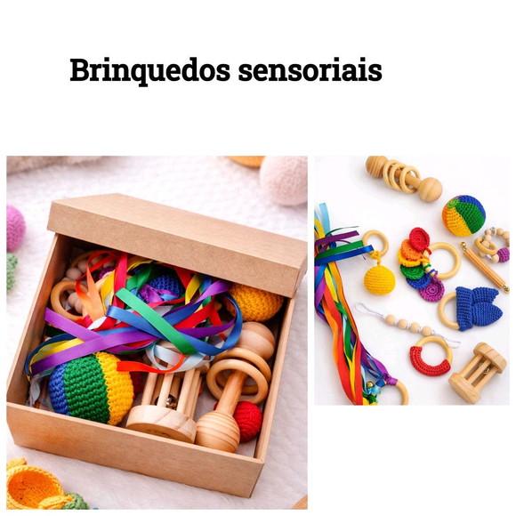 Kit Sensorial Montessori em Crochê e Madeira - 11 Peças