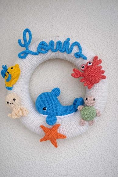 Porta Maternidade de Crochê - Tema Fundo do Mar Personalizad