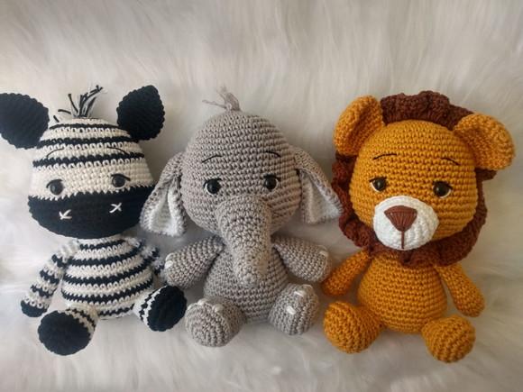 Trio Safári Baby Amigurumi (3 Bichinhos a Sua Escolha)