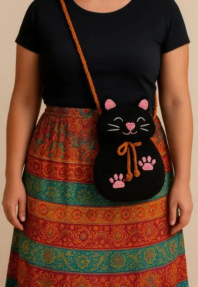 Bolsa de Crochê Gatinho
