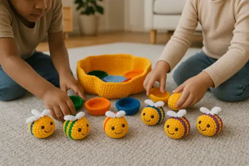 Brinquedo Sensorial Montessori Colmeia de Abelhas Crochê
