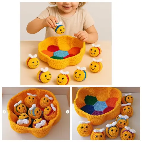 Brinquedo Sensorial Montessori Colmeia de Abelhas em Crochê