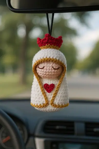 Chaveiro/pêndulo Nossa Senhora de Fátima em Amigurumi - 10u