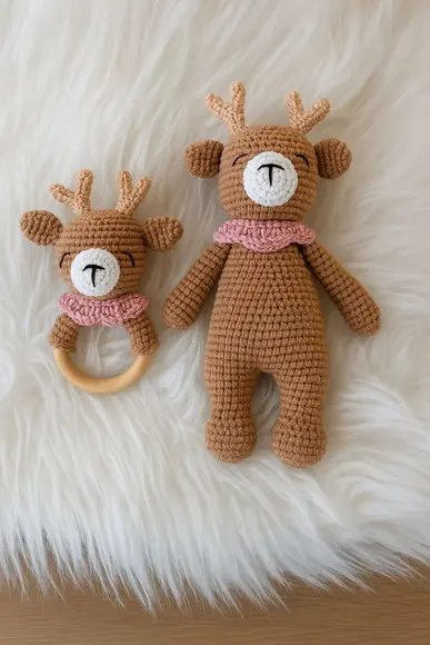 Kit Amigurumi Rena em Crochê Boneco + Mordedor