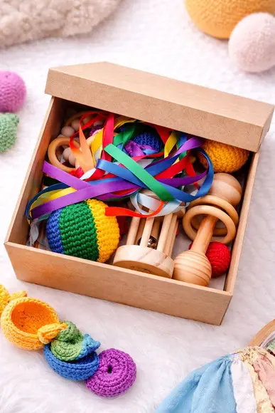 Kit Sensorial Montessori em Crochê e Madeira - 11 Peças