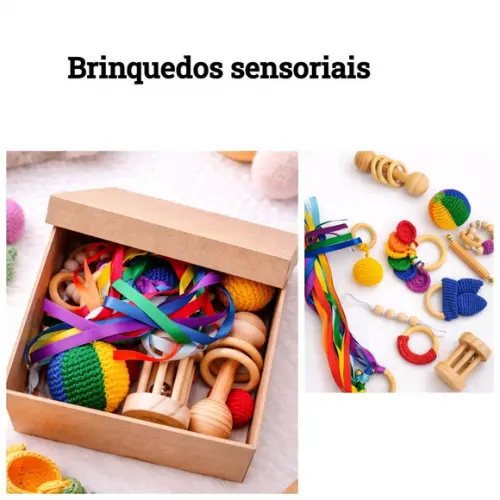 Kit Sensorial Montessori em Crochê e Madeira - 11 Peças
