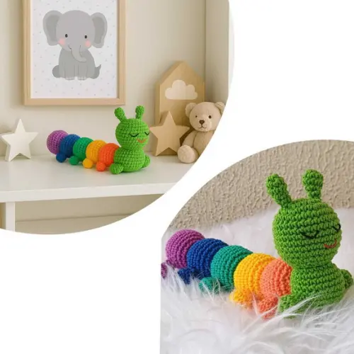 Lagarta Sensorial Montessori em Crochê