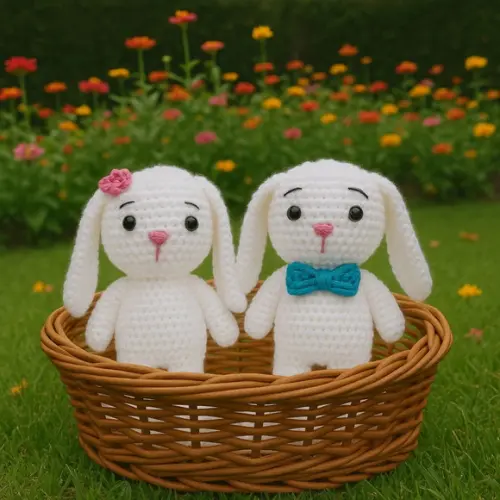 Par de Coelhinhos Amigurumis em Crochê