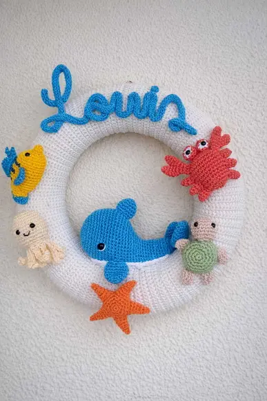 Porta Maternidade de Crochê - Tema Fundo do Mar Personalizad