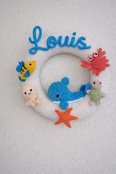 Porta Maternidade de Crochê - Tema Fundo do Mar Personalizad