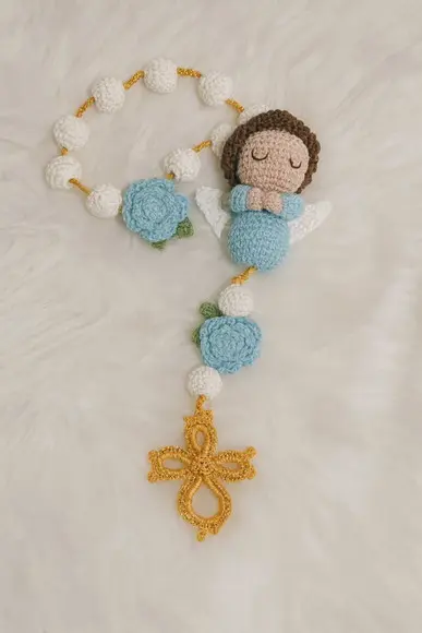 Terço de Berço em Crochê com Anjinho Amigurum