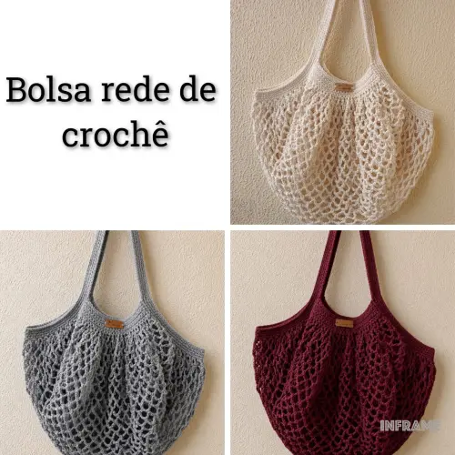 Bolsa de Crochê, Bolsa Rede de Crochê, Sacola Ecológica, Eco