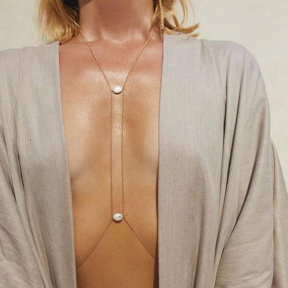 Bodychain Corrente e Pérolas