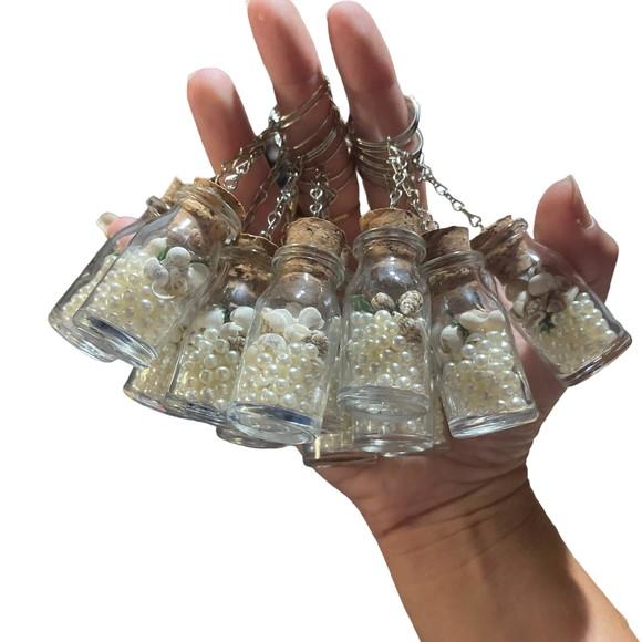 Chaveiro Garrafinha Pérolas e Conchas, Chaveiro Lembrançinha