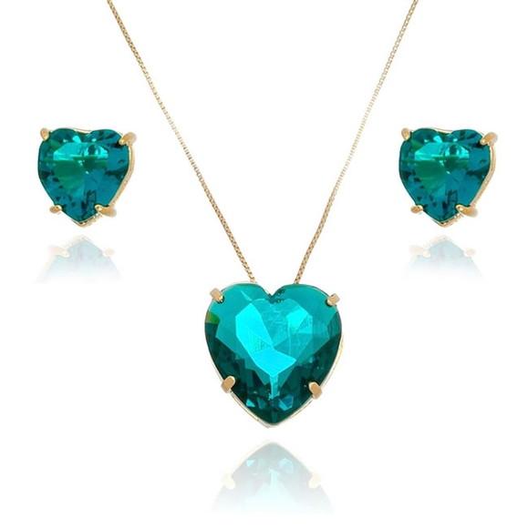 Conjunto Colar e Brinco Coração de Zircônia