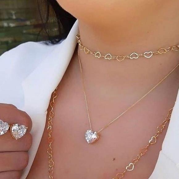 Conjunto Colar e brinco coração de zircônia