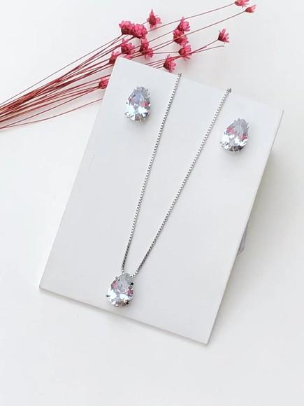 Conjunto Colar e brinco zircônia gota