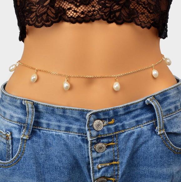 Corrente de Cintura Cinto Dourado com Pérolas