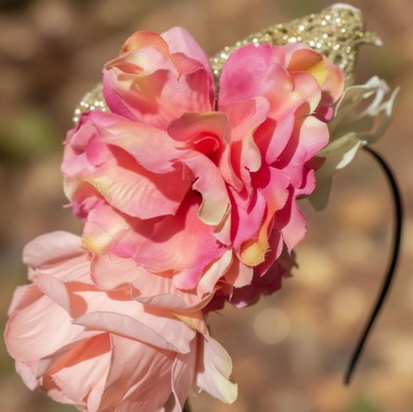 Tiara Carnaval Floral Rosa