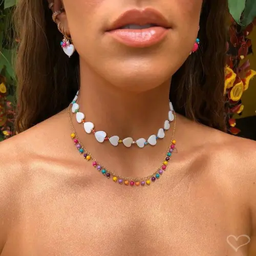 Chocker gargantilha coração madrepérola