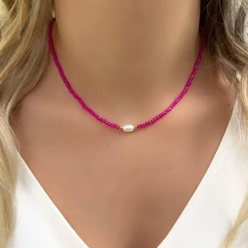 Chocker Gargantilha Cristais de Vidro Pink