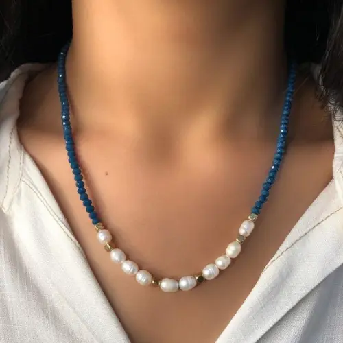 Colar Gargantilha Cristais e Pérolas