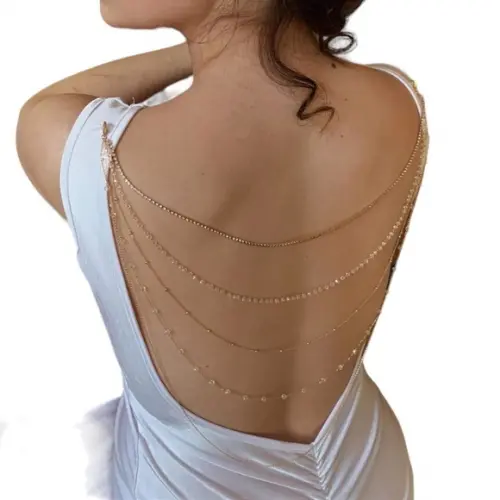 Colar Invertido Cristais 5 Fios Dourado para Alça de Vestido