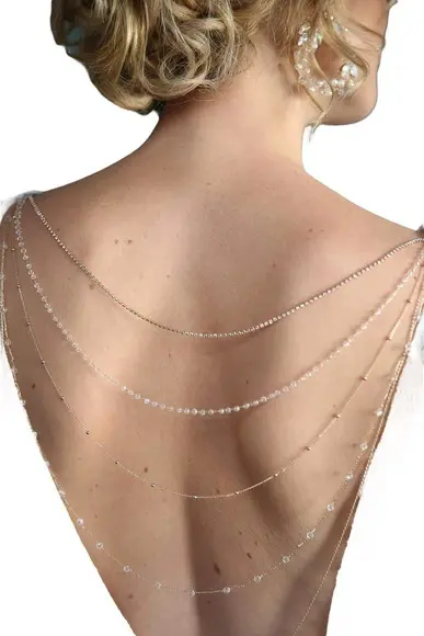 Colar Invertido Cristais 5 Fios Dourado para Alça de Vestido