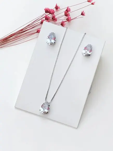 Conjunto Colar e brinco zircônia gota