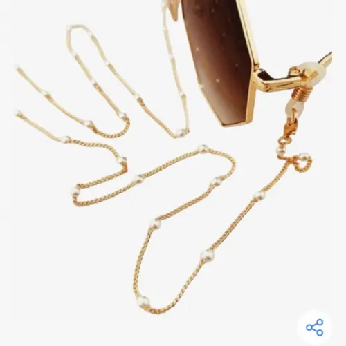 Cordinha de Óculos Corrente e Pérolas Banhada a Ouro