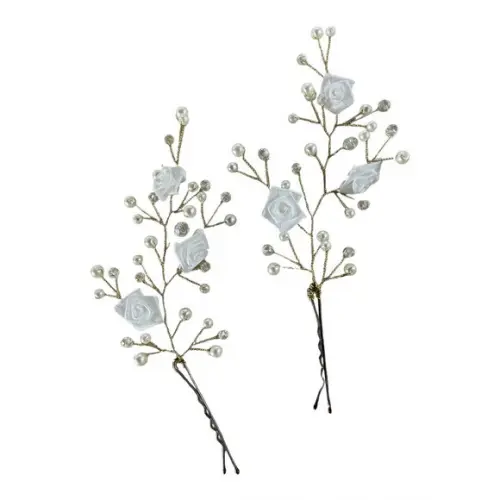 Grampinho Arranjo de Cabelo Rosinha Cristais e Pérolas