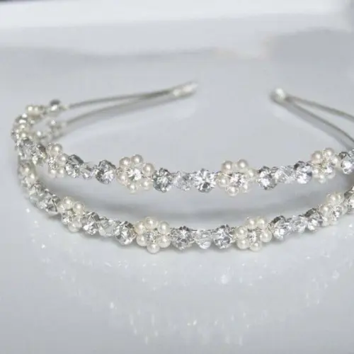 Tiara Dupla strass e Perola