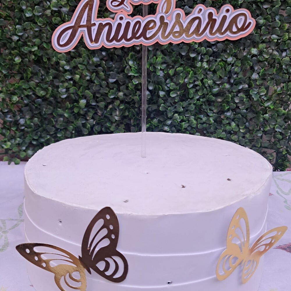 Topo de bolo Feliz Aniversário com borboletas