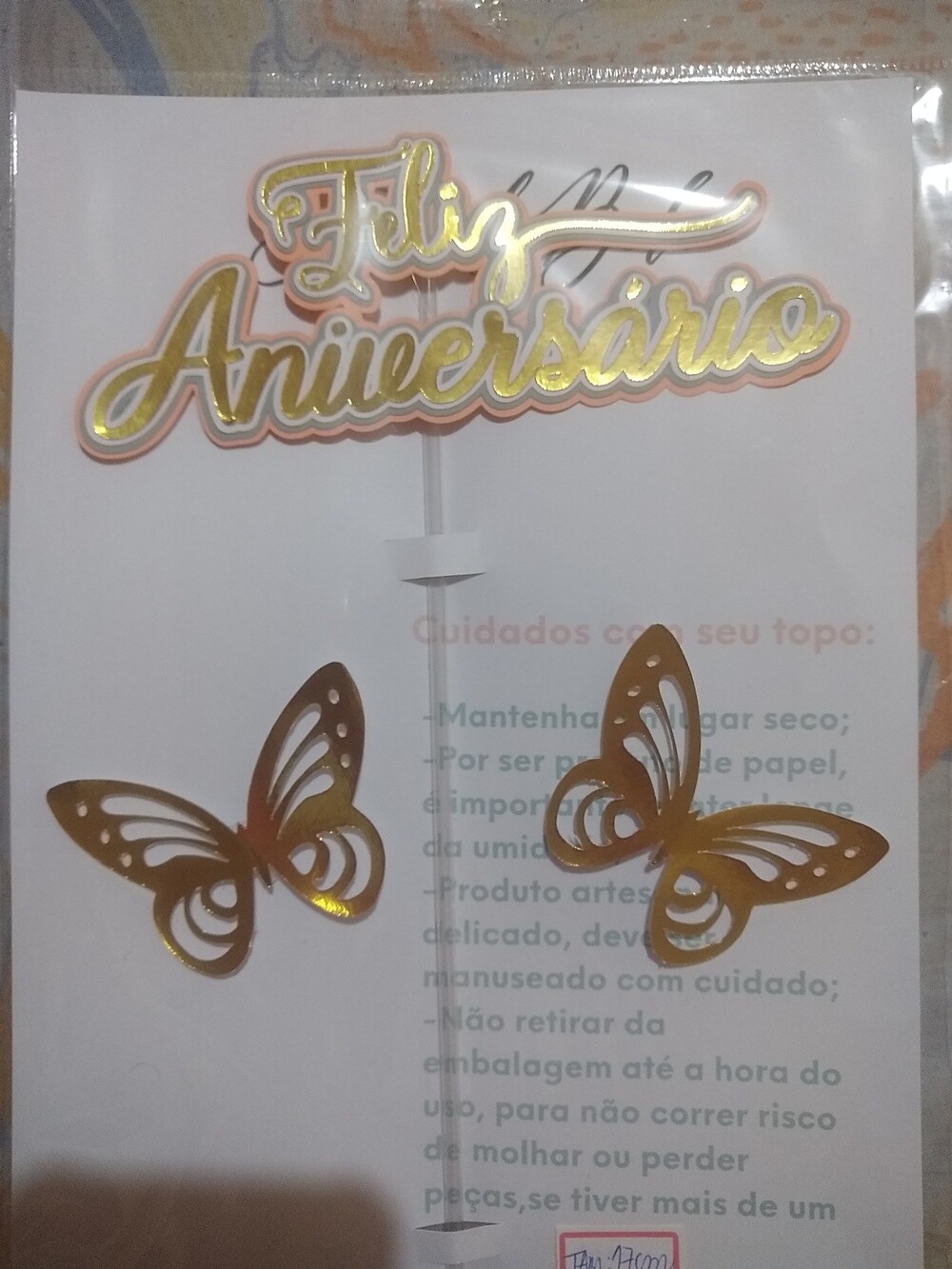 Topo de bolo Feliz Aniversário com borboletas