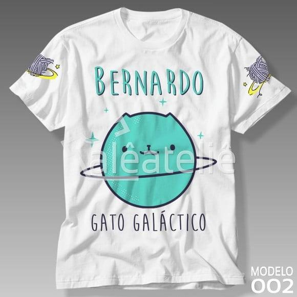Camisa Gato Galáctico Infantil Adulto Personalizada Nome
