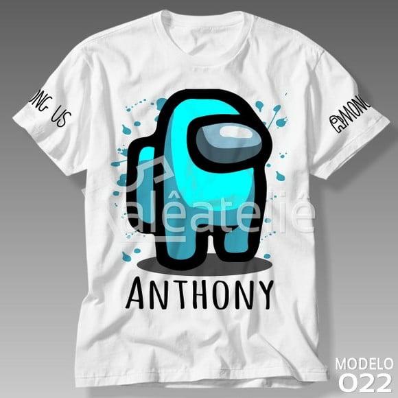 Camiseta Among Us Ciano Jogo Game Infantil Personalizada