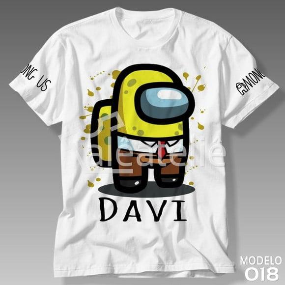 Camiseta Among Us Bob Esponja Game Infantil Personalizada