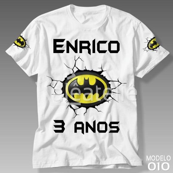 Camiseta Batman Infantil Festa Aniversario com Nome e Idade