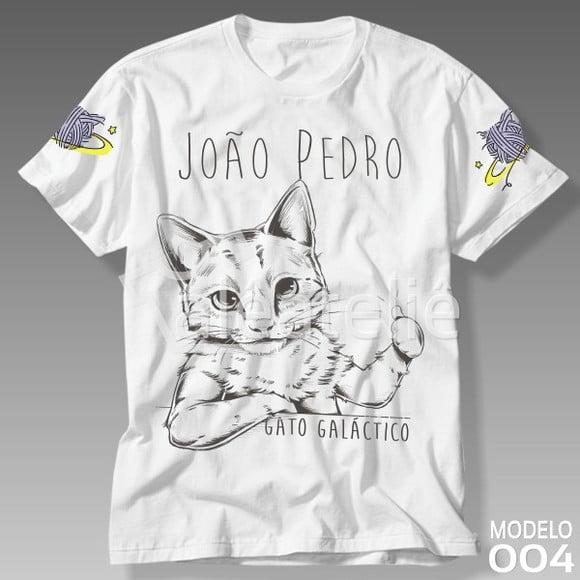 Camiseta Gato Galáctico Infantil Adulto Personalizada Nome