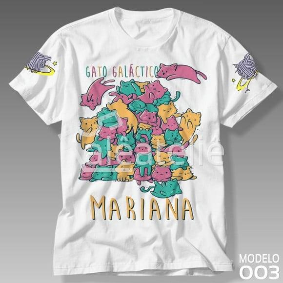 Camiseta Gato Galáctico Personalizada Infantil Adulto Nome