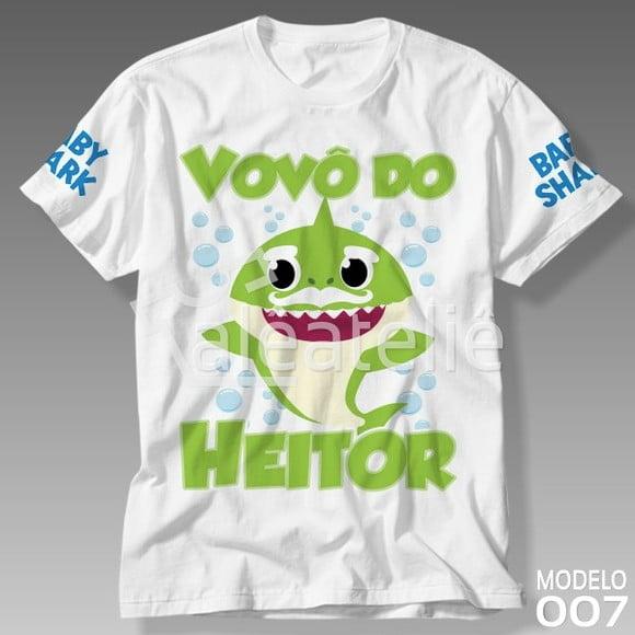 Camiseta Grandpa Shark Baby Shark Bebê Tubarão Personalizada