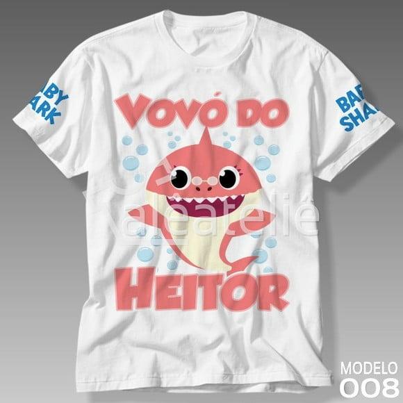 Camiseta Grandma Shark Baby Shark Bebê Tubarão Personalizada