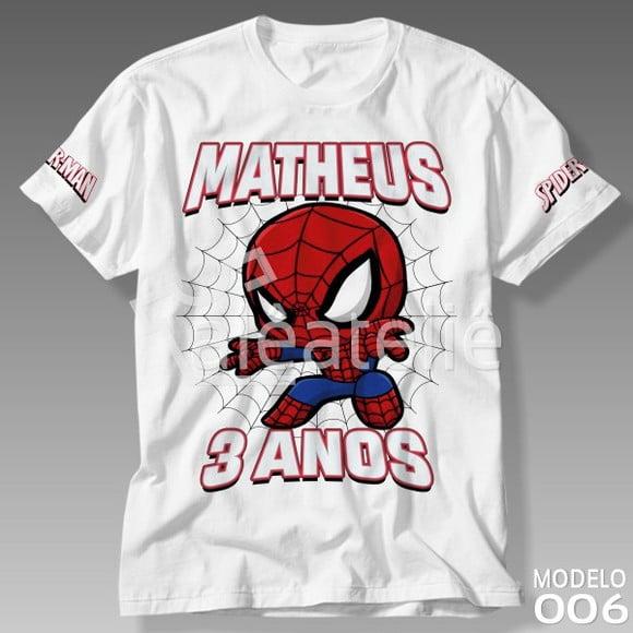 Camiseta Homem Aranha Infantil Adulto Personalizada